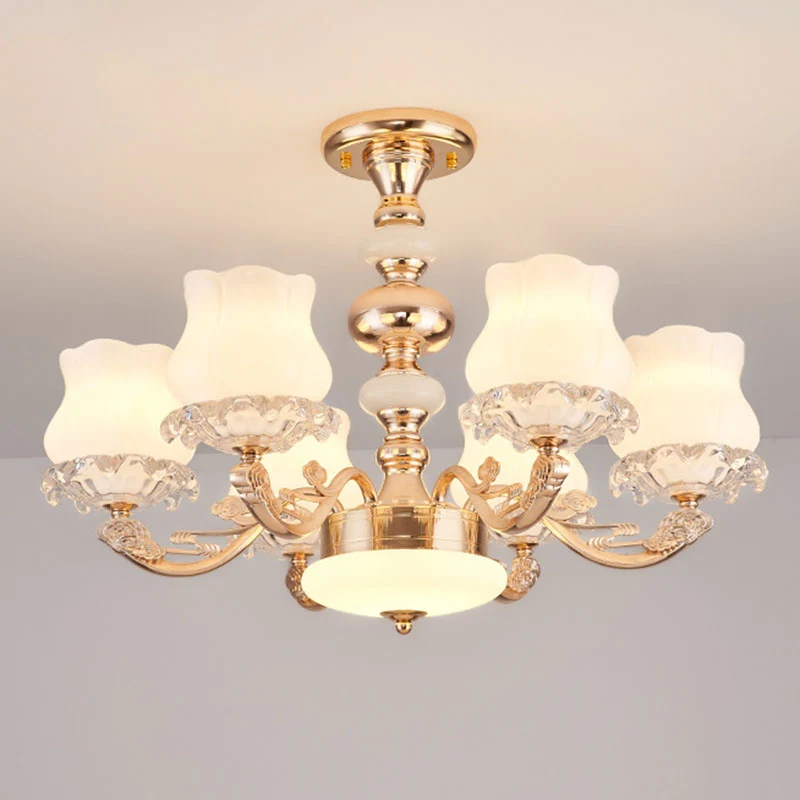 Simplicity Flower Semi Mount Verlichting Opaalglas Woonkamer Plafondlamp goud Clearhalo