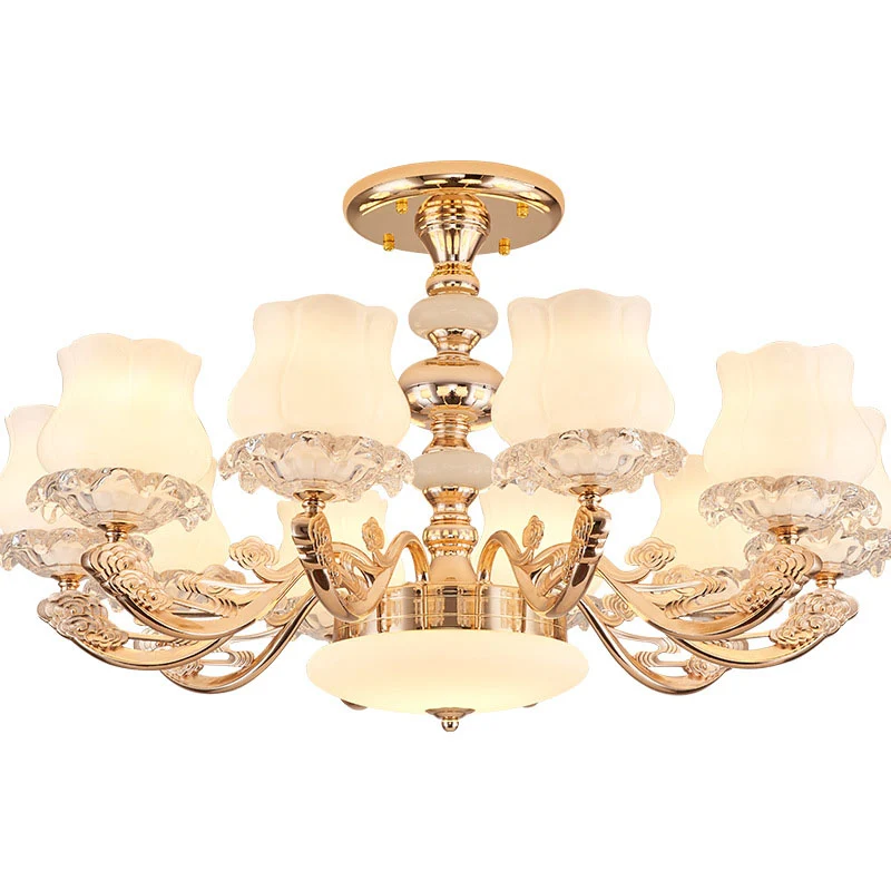 Simplicity Flower Semi Mount Verlichting Opaalglas Woonkamer Plafondlamp goud Clearhalo