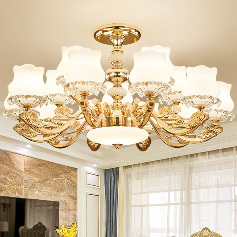 Simplicity Flower Semi Mount Verlichting Opaalglas Woonkamer Plafondlamp goud Clearhalo
