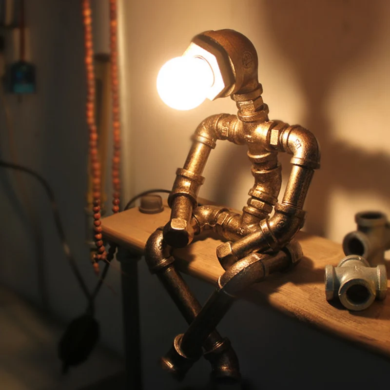Single Pipe Man Nachtkastje Licht Steampunk Stijl Bronzen Afwerking IJzeren Nachtkastje Lamp Clearhalo