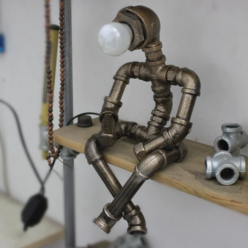 Single Pipe Man Nachtkastje Licht Steampunk Stijl Bronzen Afwerking IJzeren Nachtkastje Lamp Clearhalo