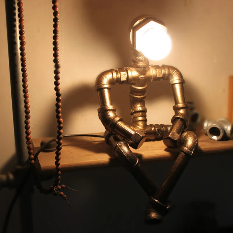 Single Pipe Man Nachtkastje Licht Steampunk Stijl Bronzen Afwerking IJzeren Nachtkastje Lamp Clearhalo