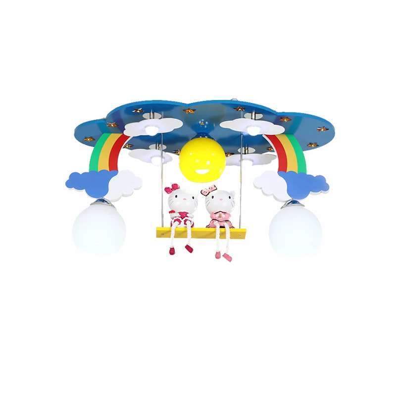 Sky kinderkamer plafondlamp hout 3-lichts cartoon plafondlamp met katje Clearhalo