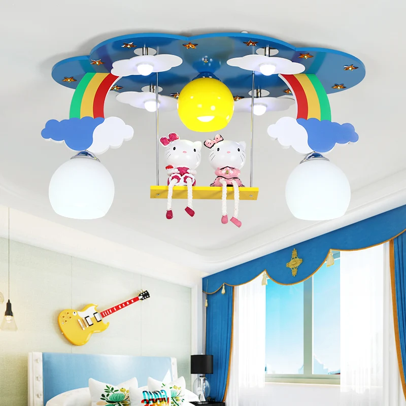 Sky kinderkamer plafondlamp hout 3-lichts cartoon plafondlamp met katje Clearhalo