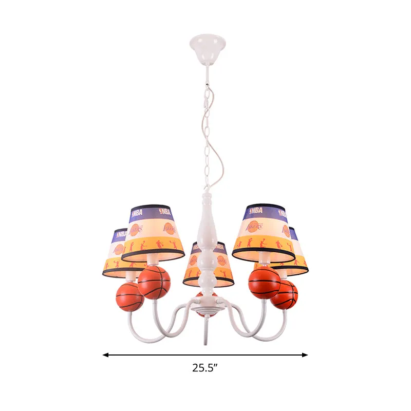 Slaapkamer basketbal hanglamp metaal 5 lichts cartoon hangende kroonluchter oranje Clearhalo