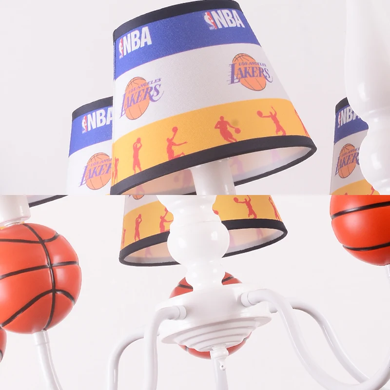 Slaapkamer basketbal hanglamp metaal 5 lichts cartoon hangende kroonluchter oranje Clearhalo