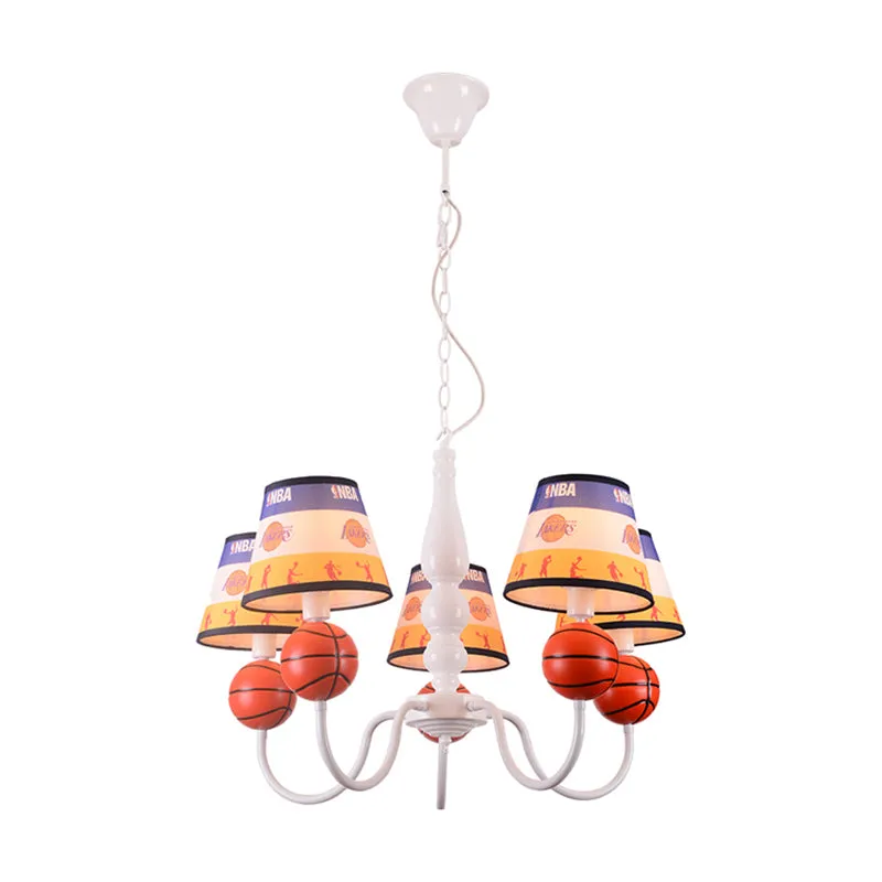 Slaapkamer basketbal hanglamp metaal 5 lichts cartoon hangende kroonluchter oranje Clearhalo
