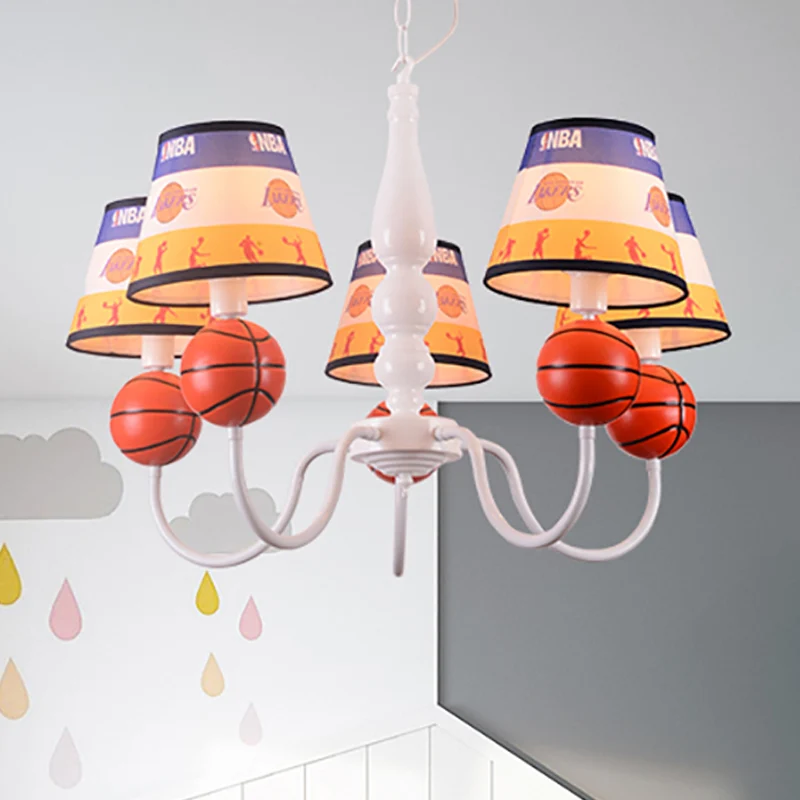 Slaapkamer basketbal hanglamp metaal 5 lichts cartoon hangende kroonluchter oranje Clearhalo