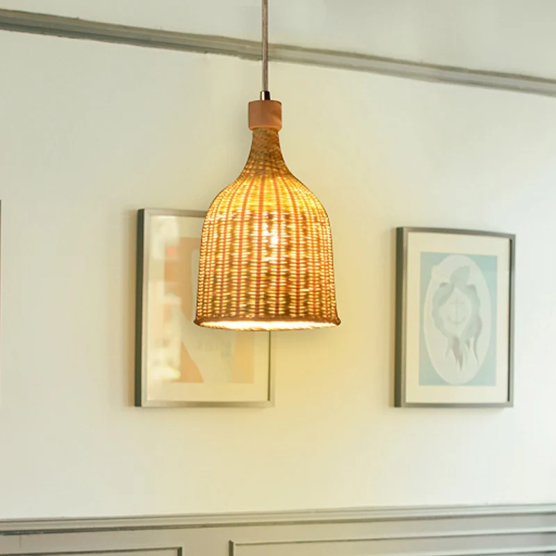 1 slaapkamer downlight Aziatische vlas hanglamp met cilinder bamboe kap Clearhalo