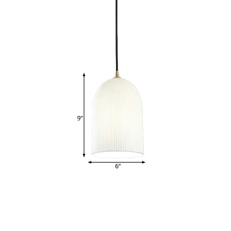 Slaapkamer slingerlamp met 1 lamp, minimalistische zwarte hangende hanger met bel, witte glazen lampenkap Clearhalo