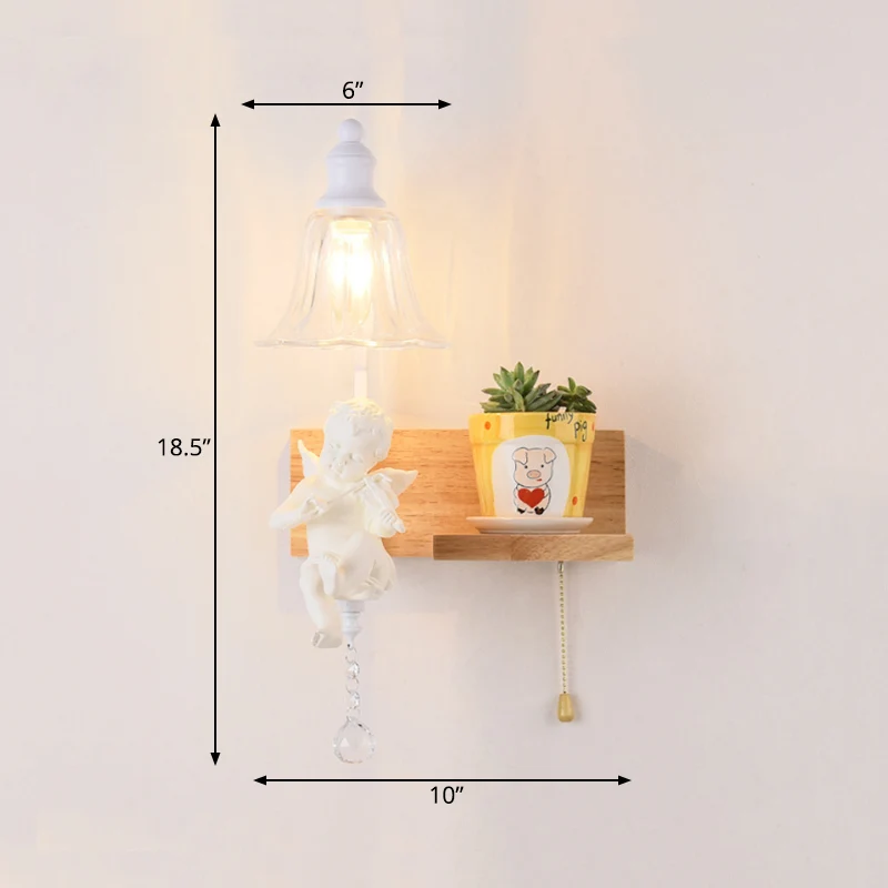 Slaapkamer Studeerkamer Bell Wandlamp met Engelenhout 1 Kop Creatieve Heldere Schanslamp Clearhalo