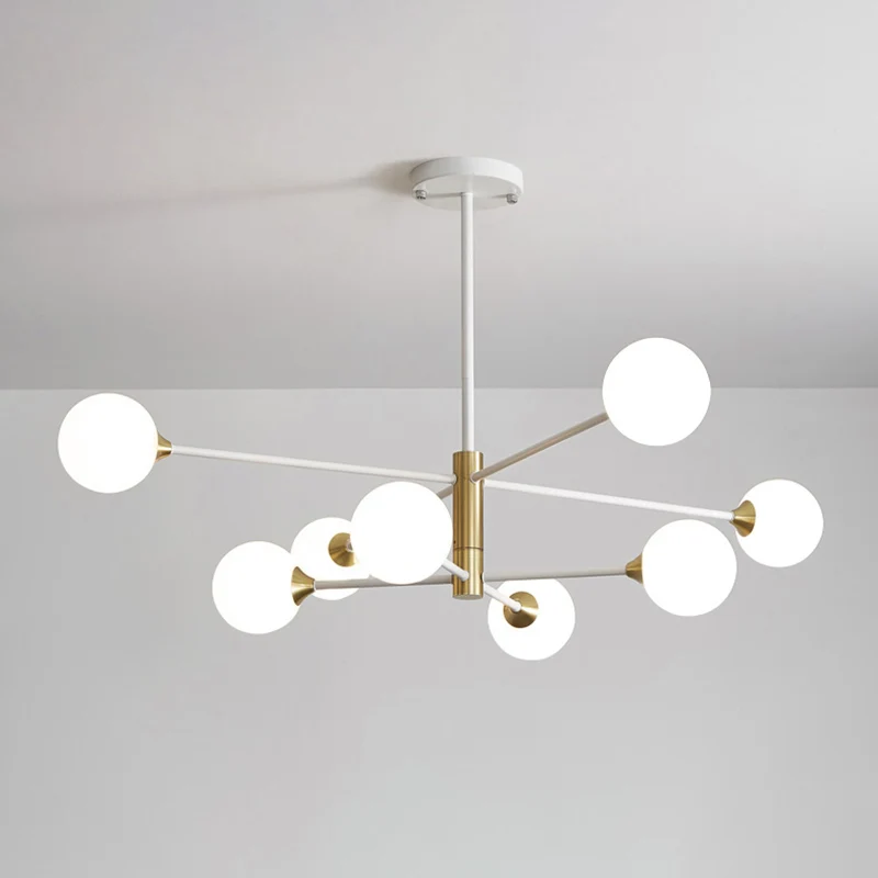 Slaapkamerkroonluchter Lichte ophanghanger Scandinavische stijl met bolvormige witte glazen kap Clearhalo