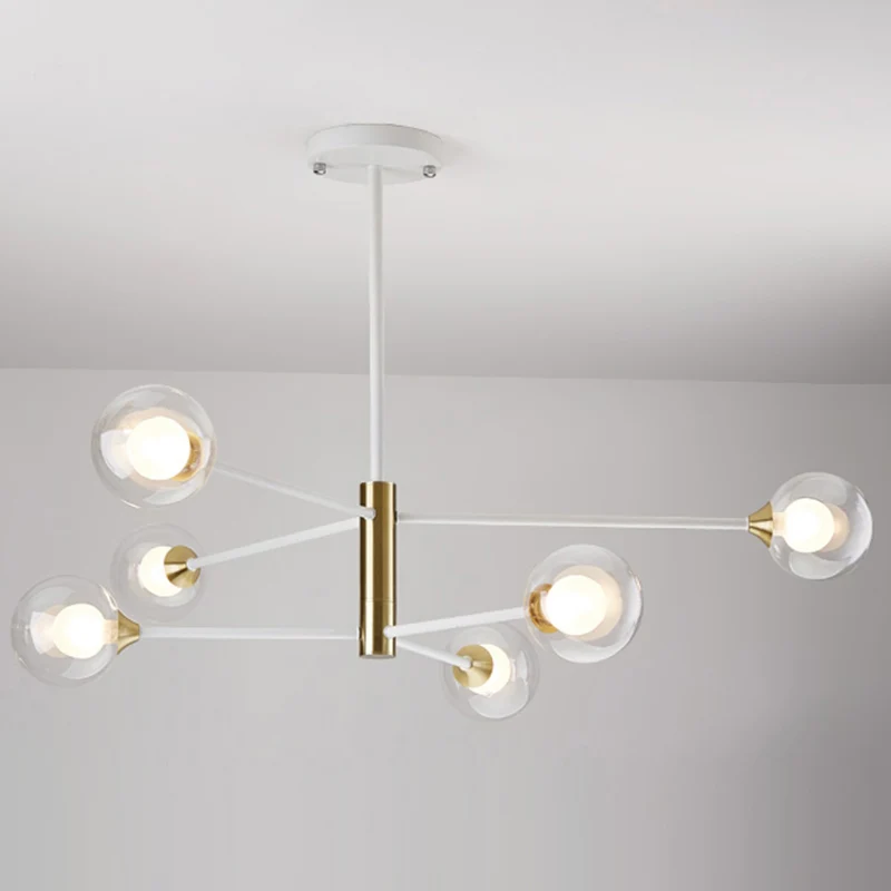 Slaapkamerkroonluchter Lichte ophanghanger Scandinavische stijl met bolvormige witte glazen kap Clearhalo