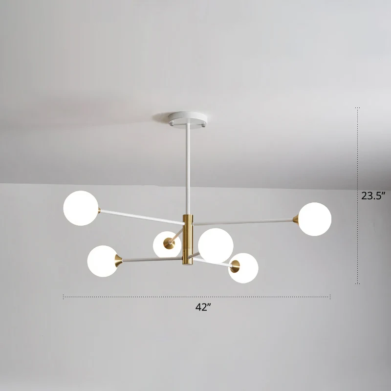 Slaapkamerkroonluchter Lichte ophanghanger Scandinavische stijl met bolvormige witte glazen kap Clearhalo