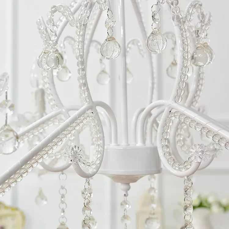 Slaapkamerkroonluchter voor kinderen, 6-lichts Macaron-plafondlamp met kaars en heldere kristallen decoratie Clearhalo