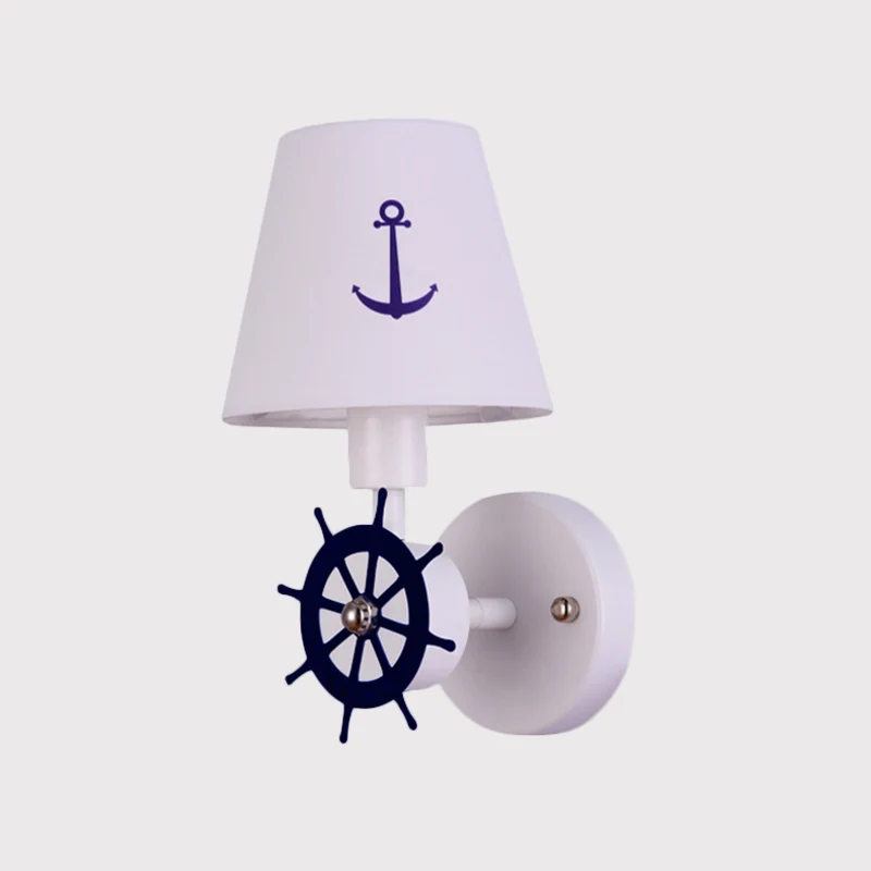 Slaapkamerwandverlichting met één lamp, witte kinderlamp met conische stoffen kap Clearhalo