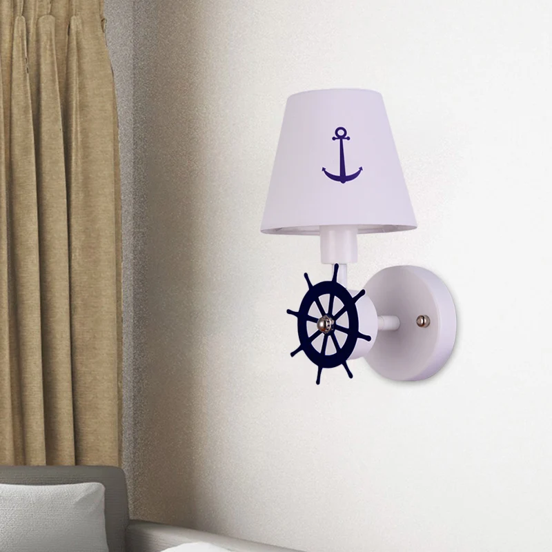 Slaapkamerwandverlichting met één lamp, witte kinderlamp met conische stoffen kap Clearhalo