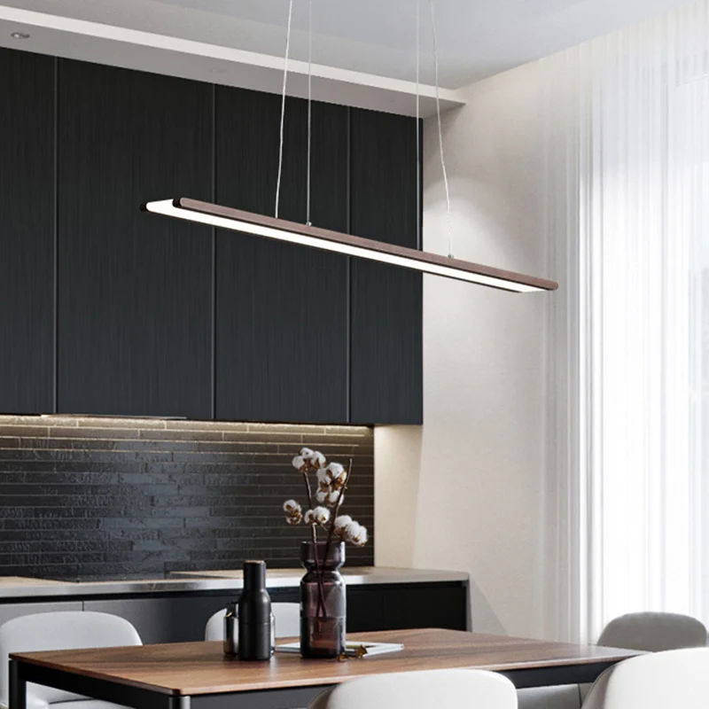 Slanke rechthoekige neerwaartse verlichting Eenvoudige metalen LED-hangende kantoorplafondlamp koffie, warm/wit/natuurlijk...