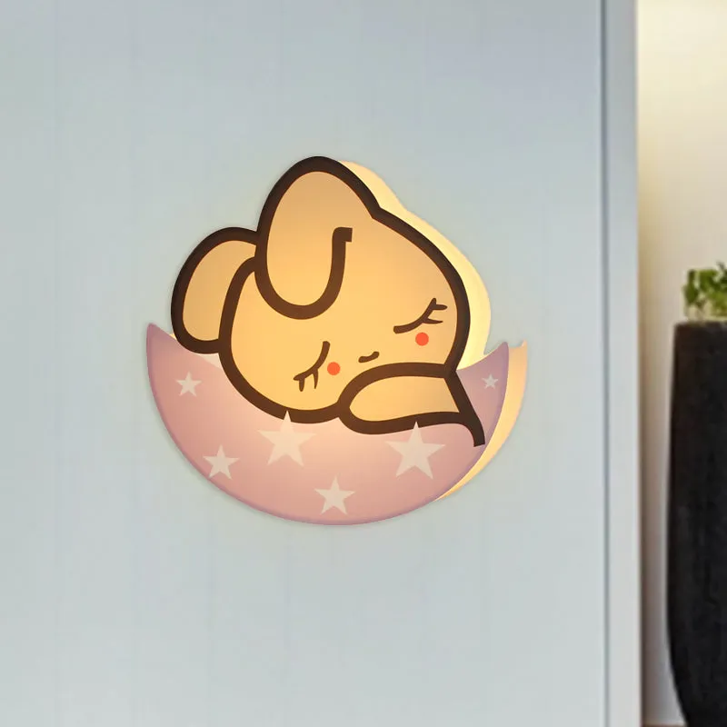 Slapend konijn meisjeskamer schans licht metaal LED cartoon wandmontage lamp roze, wit/warm licht Clearhalo