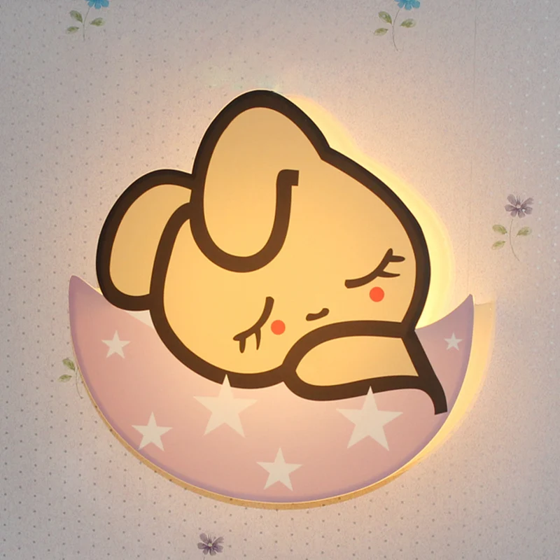 Slapend konijn meisjeskamer schans licht metaal LED cartoon wandmontage lamp roze, wit/warm licht Clearhalo