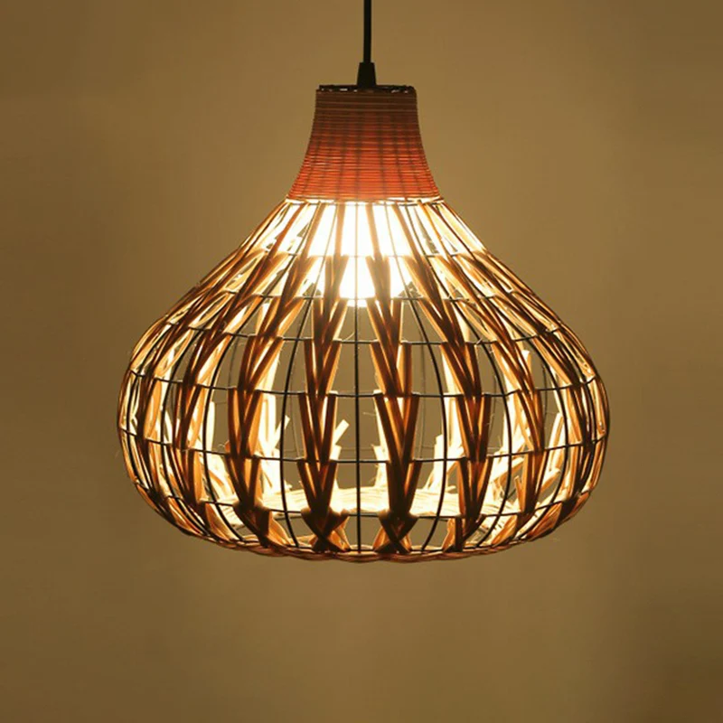 Slingerlamp van rotan, landelijk, 1 lamp, beige hangende plafondlamp voor restaurant Clearhalo