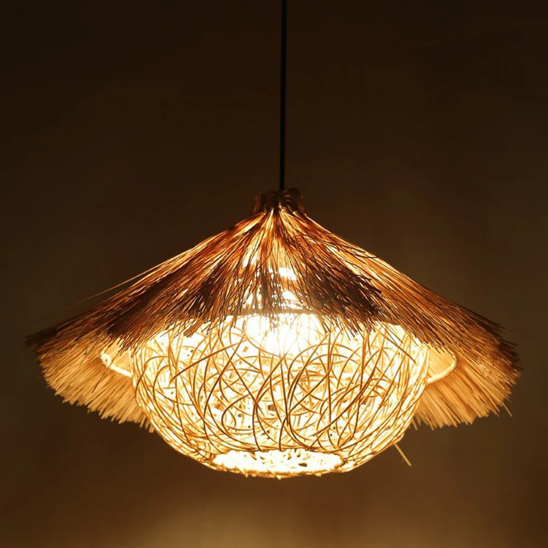 Slingerlamp van rotan, landelijk, 1 lamp, beige hangende plafondlamp voor restaurant Clearhalo