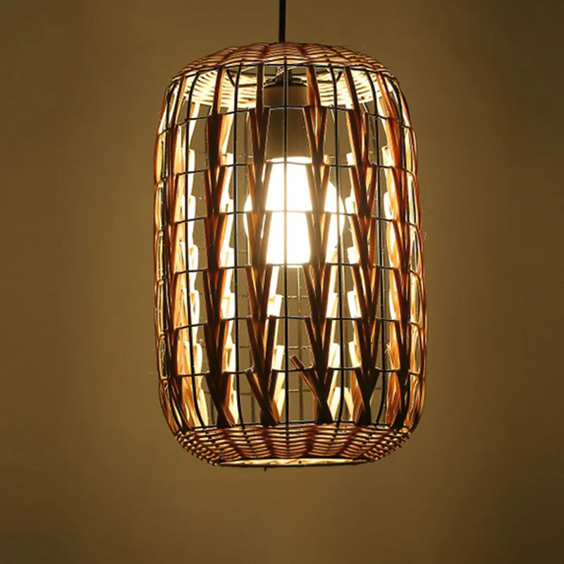 Slingerlamp van rotan, landelijk, 1 lamp, beige hangende plafondlamp voor restaurant Clearhalo