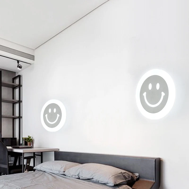 Smiley Face LED-sconcelamp Ultradunne acrylkleurige LED-wandverlichtingsarmatuur warm/wit licht Clearhalo