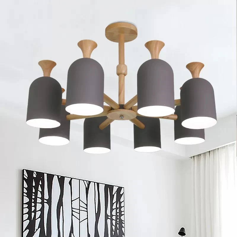 Snoepkleurige beker kroonluchter Macaron Loft houten hanglamp voor kinderslaapkamer Clearhalo