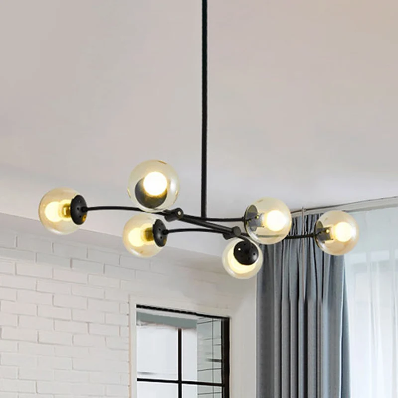 Sphere Shade Buffet Kroonluchter Verlichting Glas 6-koppig Modern eilandlicht zwart Clearhalo