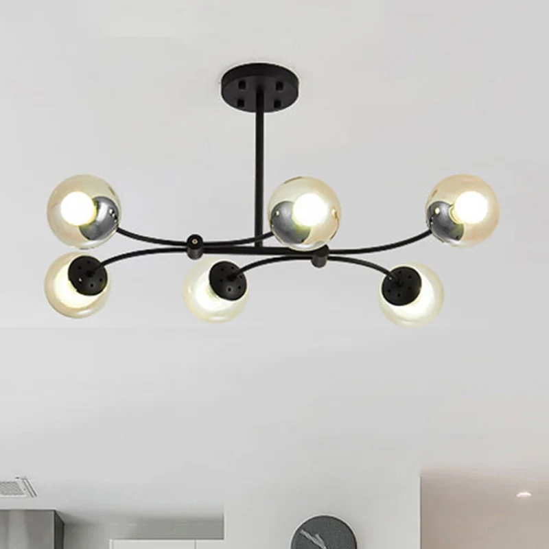 Sphere Shade Buffet Kroonluchter Verlichting Glas 6-koppig Modern eilandlicht zwart Clearhalo