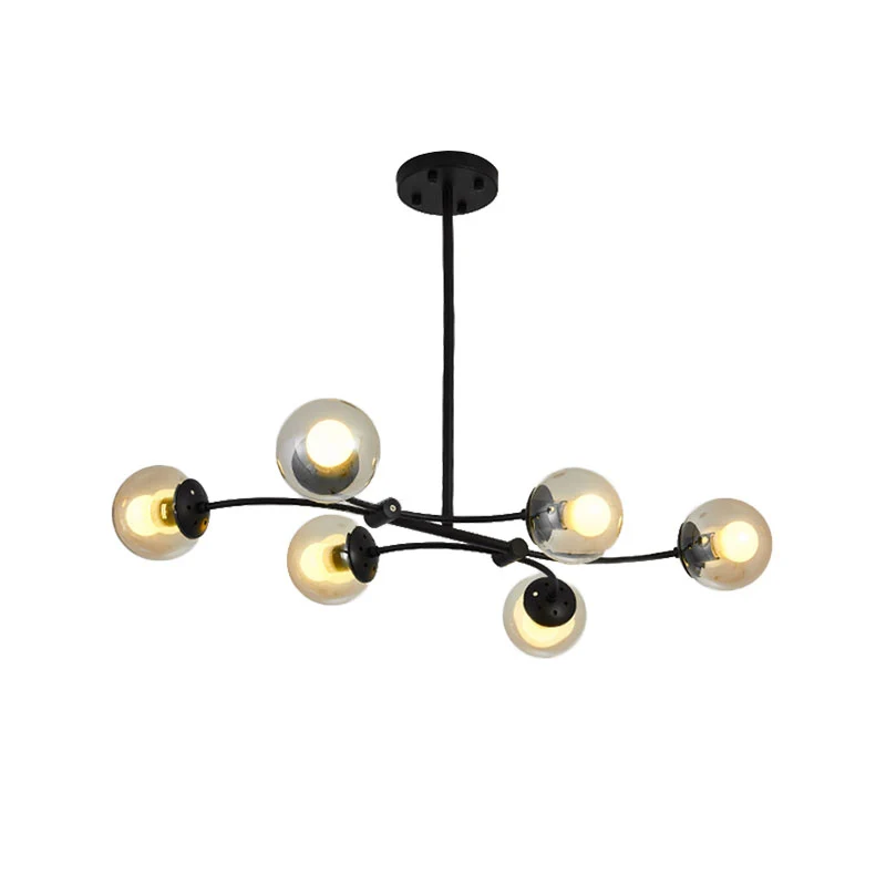 Sphere Shade Buffet Kroonluchter Verlichting Glas 6-koppig Modern eilandlicht zwart Clearhalo
