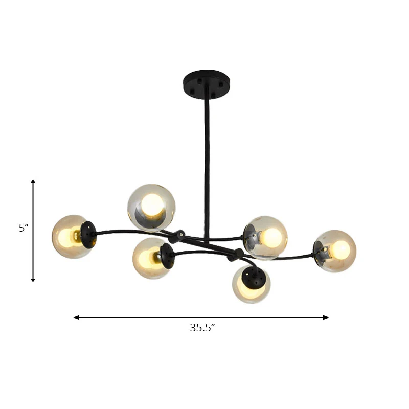 Sphere Shade Buffet Kroonluchter Verlichting Glas 6-koppig Modern eilandlicht zwart Clearhalo