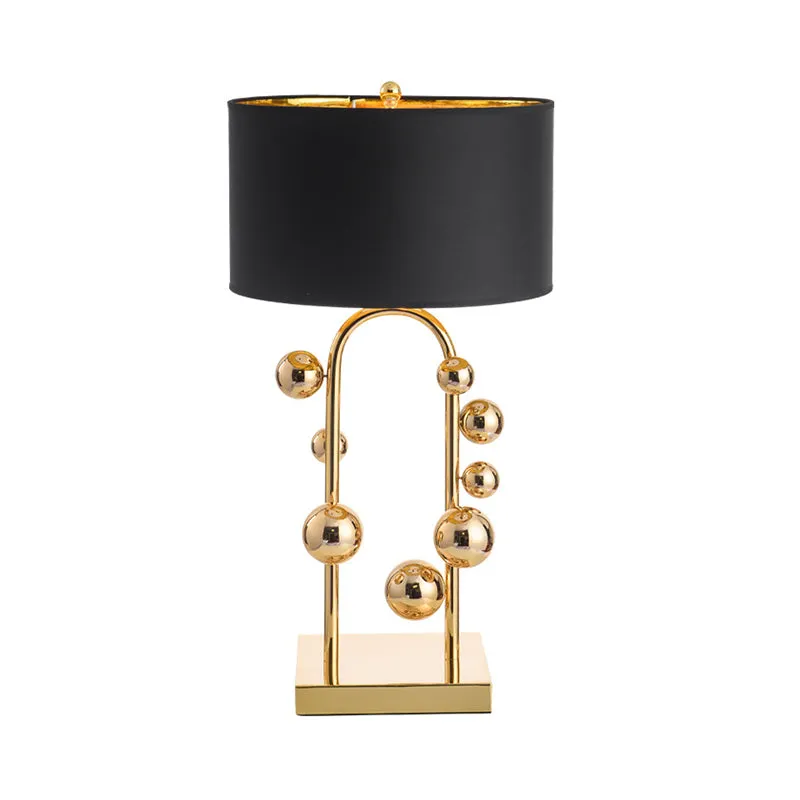 Sphere Task Light Traditioneel Metaal 1 Lamp Gouden Leeslamp met Wit/Zwarte Drum Stoffen Kap Clearhalo