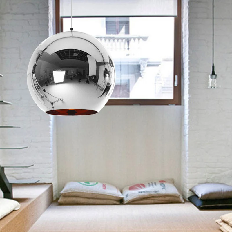Spiegel Glazen Bol Hangende Lichtarmatuur Modern 6"/8"/10" Breed 1 Licht Zilver/Koper Hanglamp Clearhalo