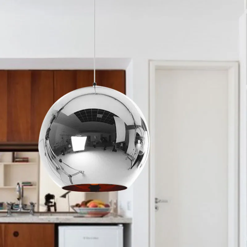 Spiegel Glazen Bol Hangende Lichtarmatuur Modern 6"/8"/10" Breed 1 Licht Zilver/Koper Hanglamp Clearhalo