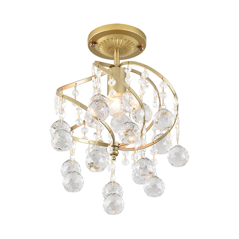 Spiraal semi-inbouwlamp eigentijds metallic 1-lichts gouden gang plafondlamp met kristallen druppel Clearhalo