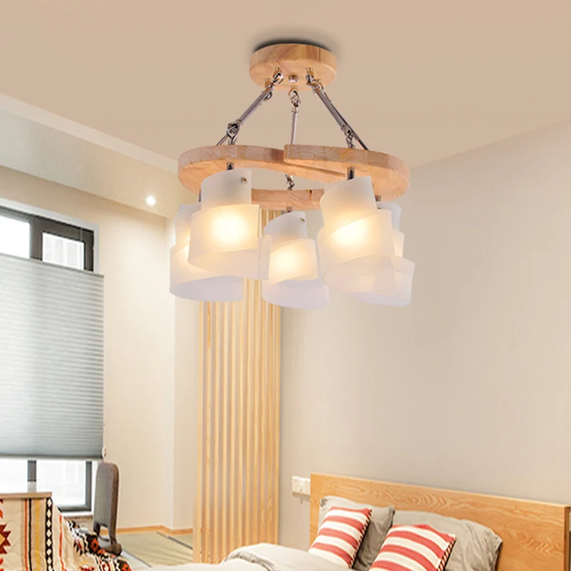 Spiraalpaneel Woonkamerkroonluchter Verlichting Wit matglas 3/5 lampen Moderne ophanghanger met houten plank Clearhalo