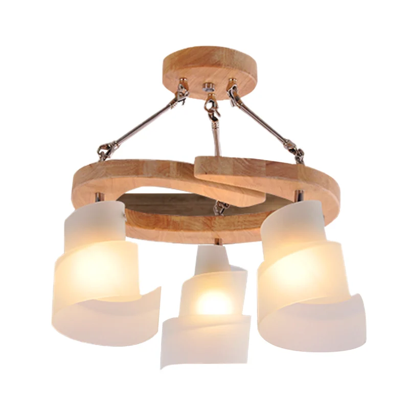 Spiraalpaneel Woonkamerkroonluchter Verlichting Wit matglas 3/5 lampen Moderne ophanghanger met houten plank Clearhalo