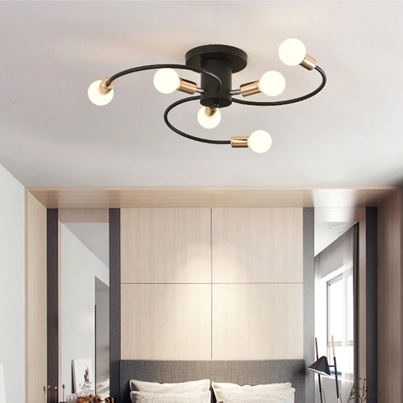 Spiraalvormige arm ijzer semi-inbouw verlichting modernisme 6-lamps zwart en goud dicht bij plafondlamp Clearhalo