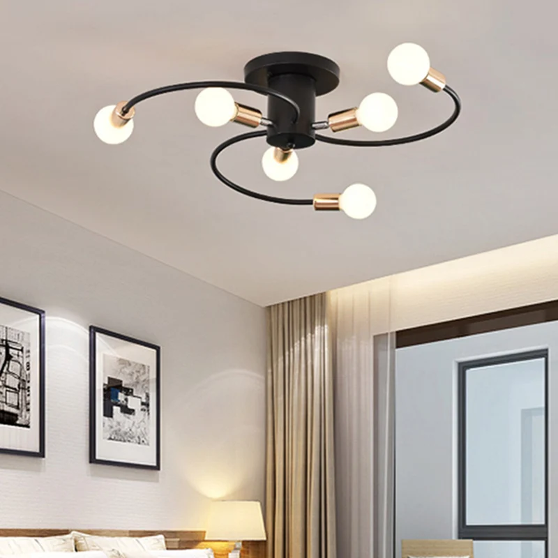 Spiraalvormige arm ijzer semi-inbouw verlichting modernisme 6-lamps zwart en goud dicht bij plafondlamp Clearhalo