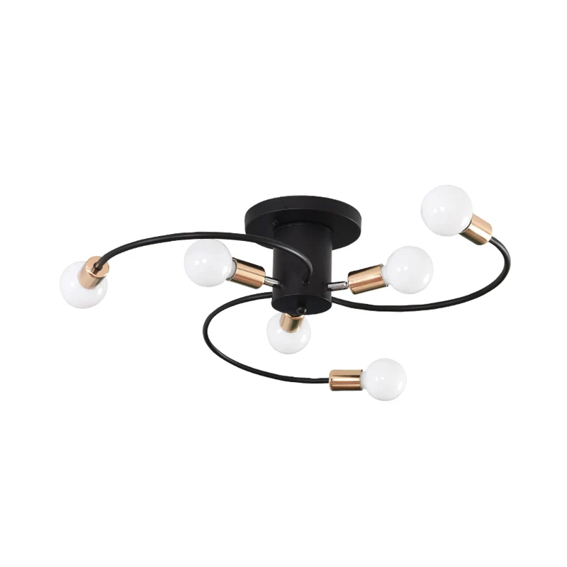 Spiraalvormige arm ijzer semi-inbouw verlichting modernisme 6-lamps zwart en goud dicht bij plafondlamp Clearhalo
