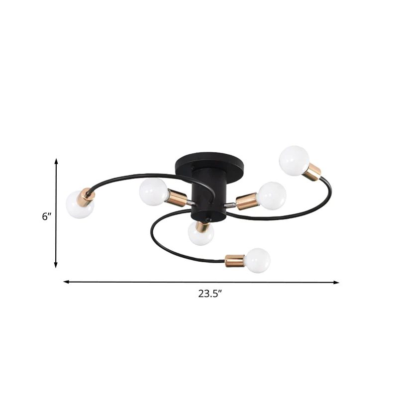 Spiraalvormige arm ijzer semi-inbouw verlichting modernisme 6-lamps zwart en goud dicht bij plafondlamp Clearhalo