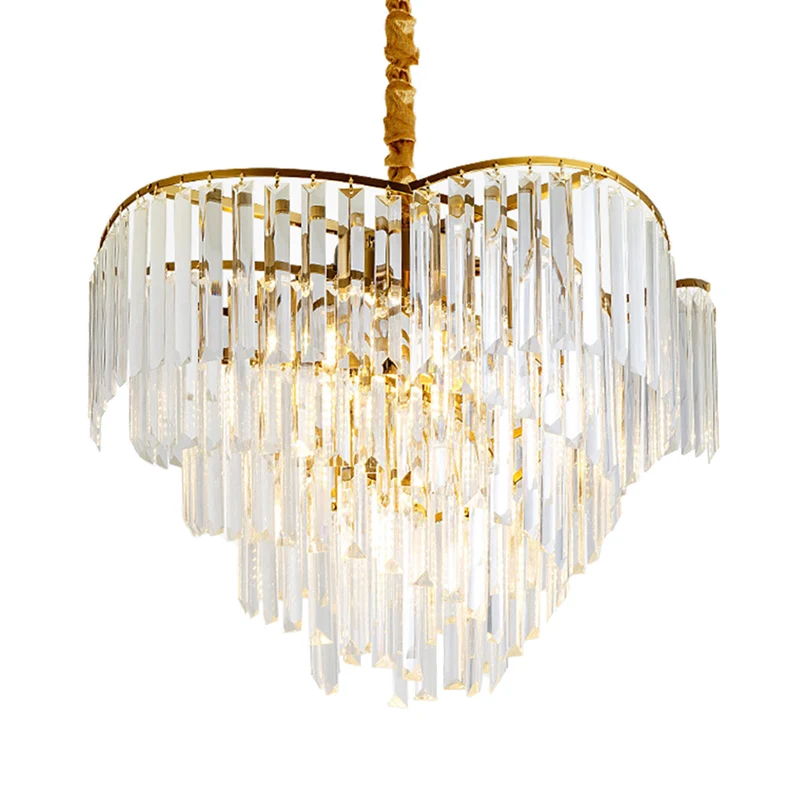 Spiraalvormige hanglamp postmoderne driezijdige heldere kristallen staaf 5-kops gouden hangende kroonluchter Clearhalo