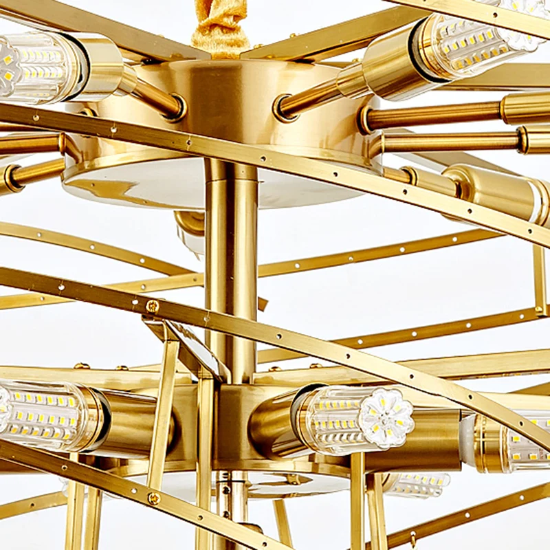 Spiraalvormige hanglamp postmoderne driezijdige heldere kristallen staaf 5-kops gouden hangende kroonluchter Clearhalo
