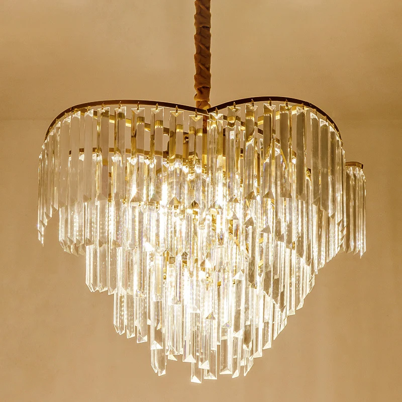 Spiraalvormige hanglamp postmoderne driezijdige heldere kristallen staaf 5-kops gouden hangende kroonluchter Clearhalo