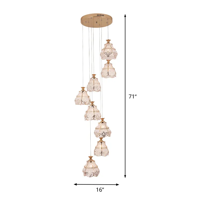 Spiraalvormige hanglamp van wit glas, moderne 8-lichts trap-multilamphanger met bloemenkap Clearhalo