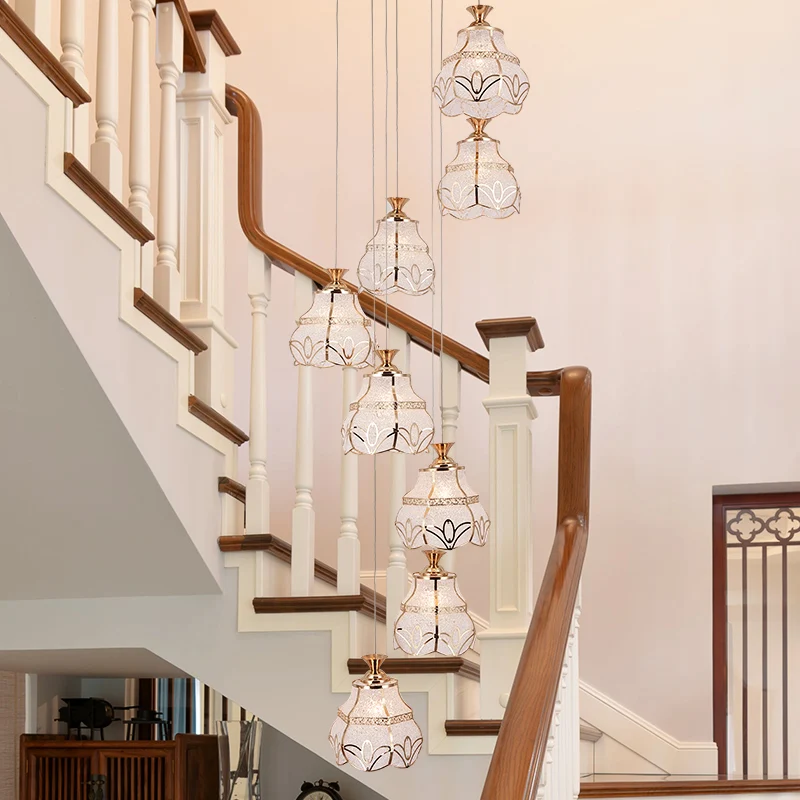 Spiraalvormige hanglamp van wit glas, moderne 8-lichts trap-multilamphanger met bloemenkap Clearhalo