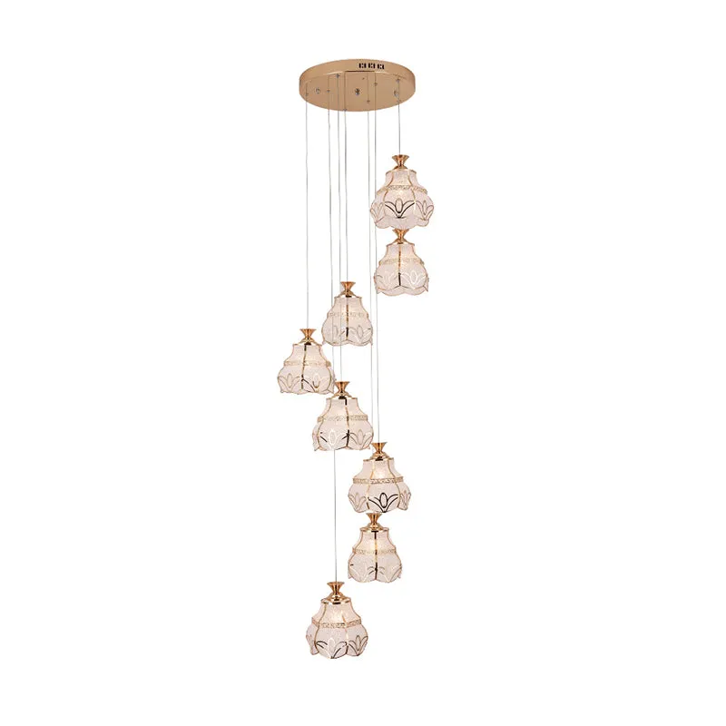 Spiraalvormige hanglamp van wit glas, moderne 8-lichts trap-multilamphanger met bloemenkap Clearhalo
