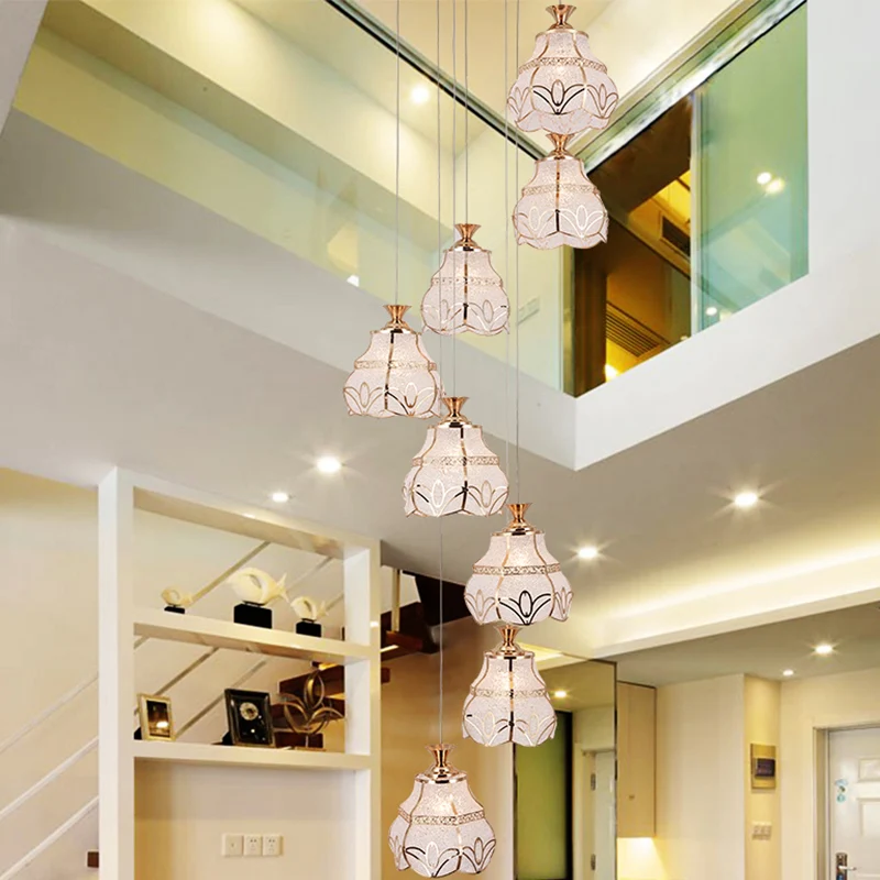 Spiraalvormige hanglamp van wit glas, moderne 8-lichts trap-multilamphanger met bloemenkap Clearhalo